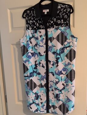 Peter Pilotto Sleeveless Aqua, Navy & White Patterned Midi Dress